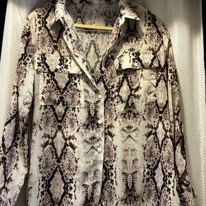 Snakeskin Print Button-Up Blouse